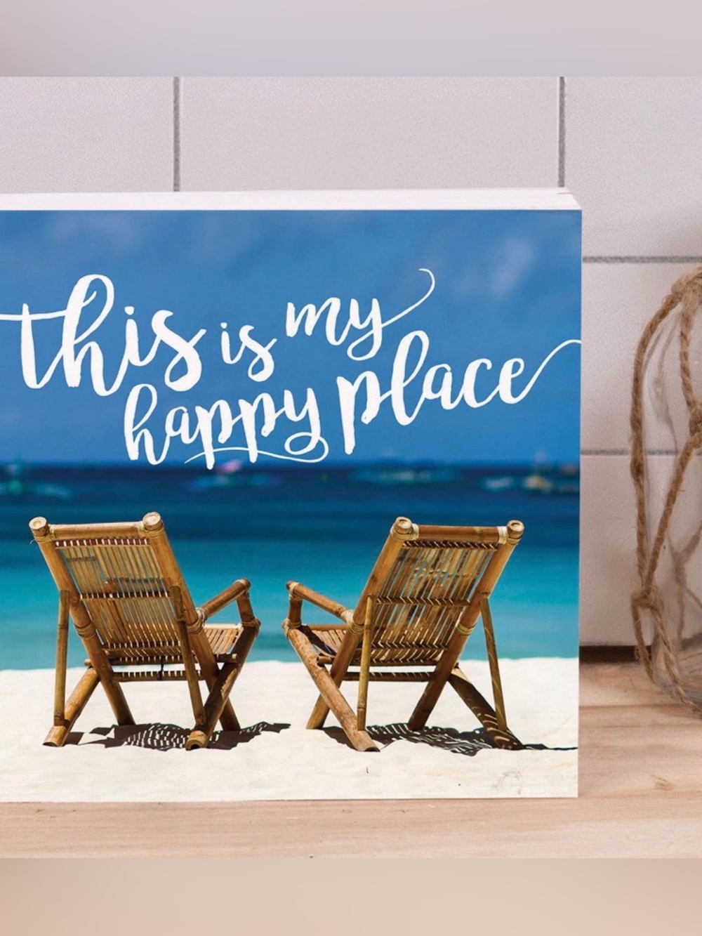 Wooden block sign "This Is My Happy Place"